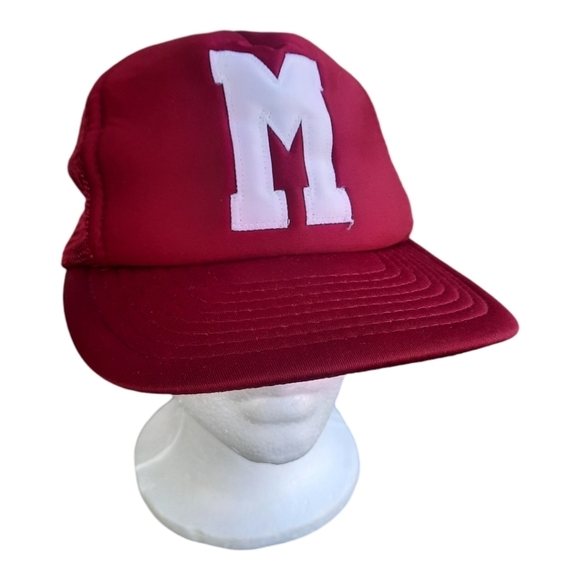 Vintage M white patch maroon snapback trucker hat - Picture 1 of 10
